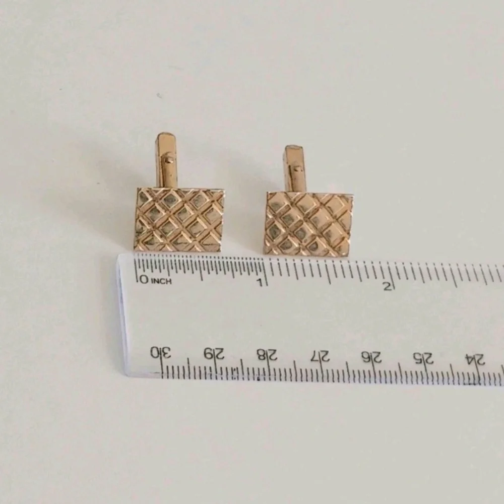 VTG Swank Gold Tone Rectangular Cufflinks Geometric Etched Grid Design MCM